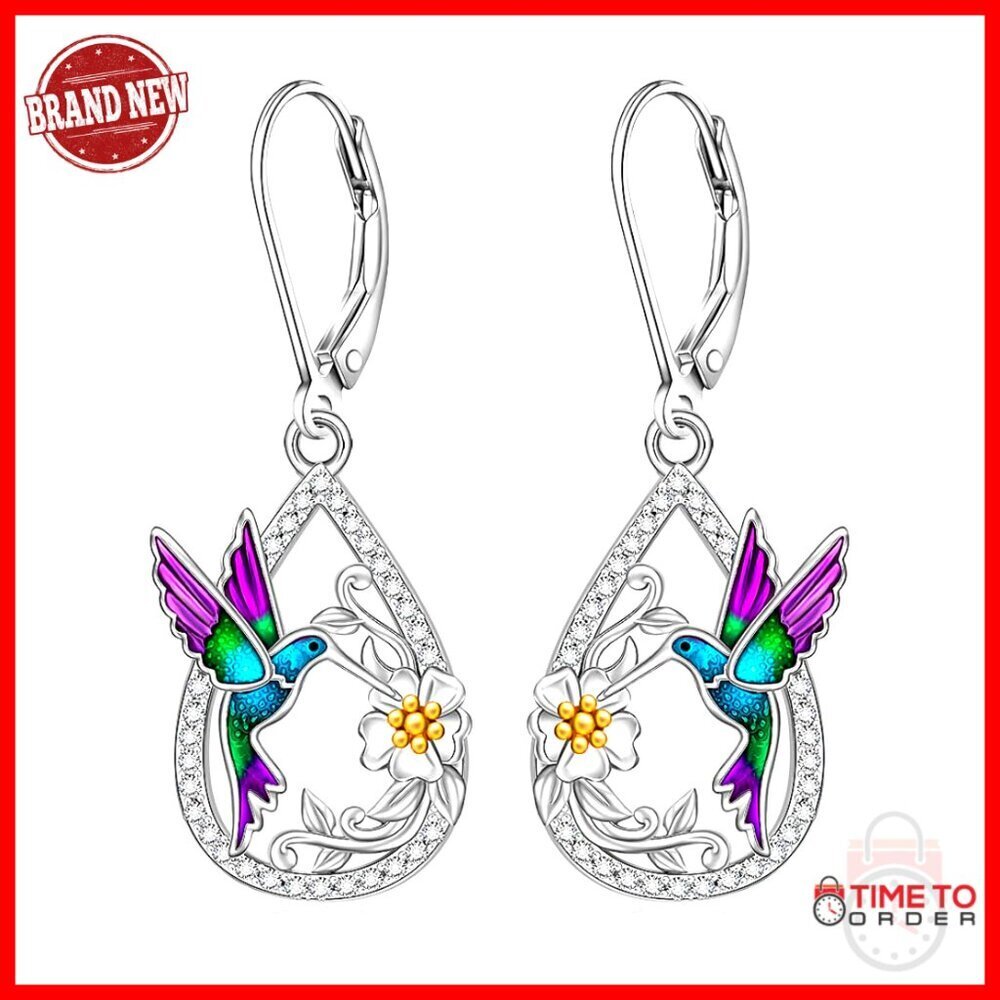 Sterling Silver Hummingbird Dangle Earrings Lever Back Memorial Gift